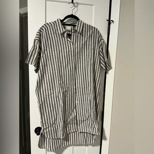ICHI Striped Shirt dress - Black and White